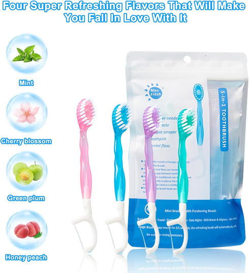YEAfEAti 5 1 26Pcs 5 1 Set (2) in Toothbrush & Floss, mini toothbrushes with Toothpaste, All in one Oral Care on The