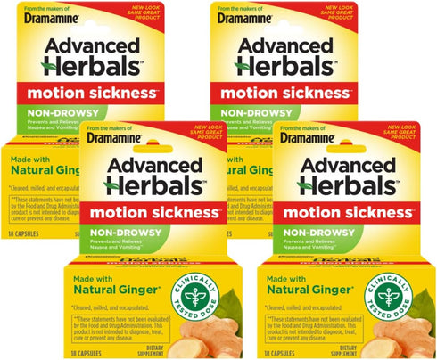Dramamine Non-Drowsy Naturals Motion Sickness Relief, 18 Count, 4 Pack