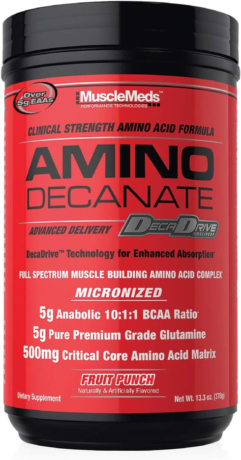 MuscleMeds Amino DECANATE, Intra, Post Workout Drink, Full Spectrum Amino Acid Complex, Fruit Punch, 30 Servings