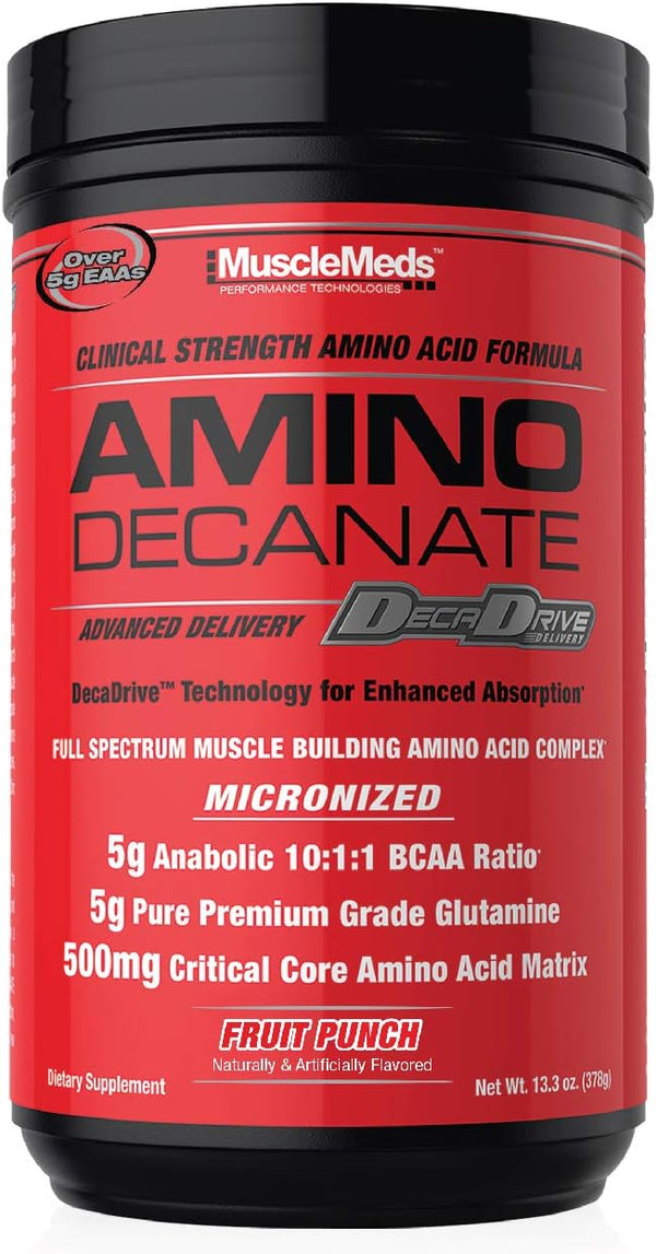 MuscleMeds Amino DECANATE, Intra, Post Workout Drink, Full Spectrum Amino Acid Complex, Fruit Punch, 30 Servings