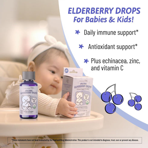 Legendairy Milk Organic Elderberry Drops - Baby Multivitamin with Echinacea, Liquid Vitamin C & Zinc for Immune Support - Ideal for Babies & Kids, USDA Organic - 30 Servings