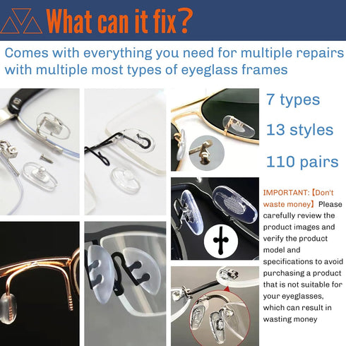 Eyeglass Repair Kit with 220PCS Nose Pads, 6PCS Precision Screwdrivers, Screws & Tweezers for Glasses Repair