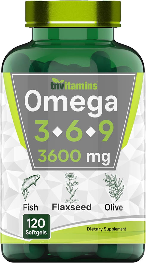 Triple Omega 3? 6? 9: 3600mg x 120 Softgels | Omega Essential Fatty Acids from Fish Oil, Flaxseed Oil, & Olive Oil