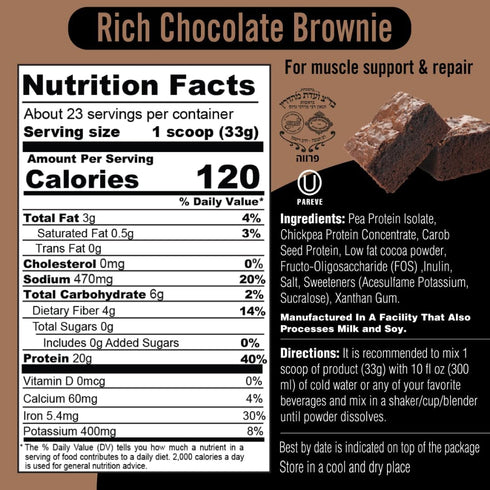 Plant Protein Powder Mix, Trio Rich Chocolate Brownie Flavored, 1.65lb, Gluten Free, Vegan, 20g Protein