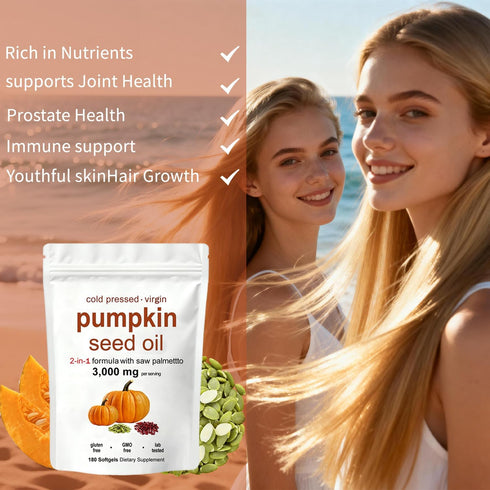 KITABIO 3000mg 180 SoftgelsN-1 Pumpkin Seed Oil, Pumpkin Seed Oil Capsules with Saw Palmetto | Cold Pressed | for Hair