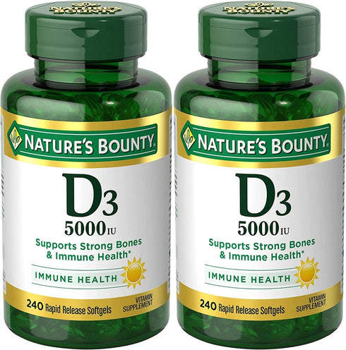 Nature's Bounty Vitamin D3, Immune Support, 125 mcg (5000iu), 240 Ct - Rapid Release Softgels, Pack of 2