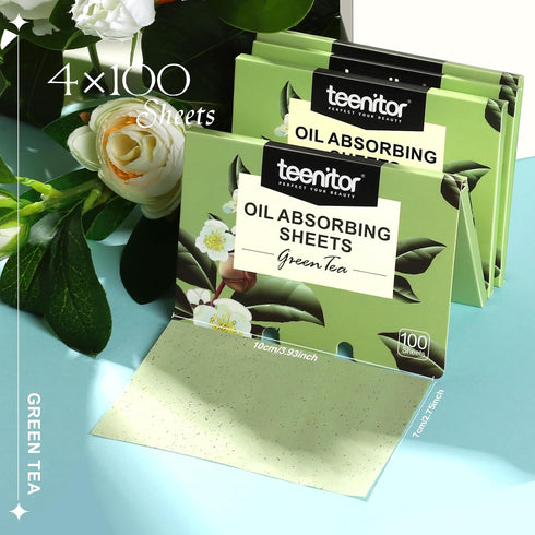Teenitor Oil Blotting Sheets for Face, 400 Sheets Green Tea Oil Absorbing Blotting Paper for Oily Skin, Oil Control