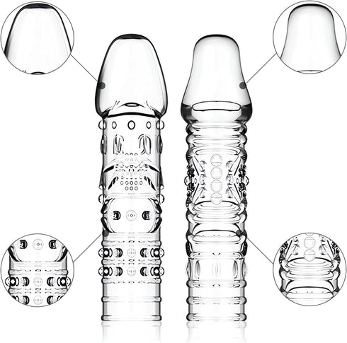 ReptiLeisure 4 Pack Reusable Penis Sleeves, Cock Condoms for Dildo Vibrator Couple Penis Extender Sleeve Penis Enlarger