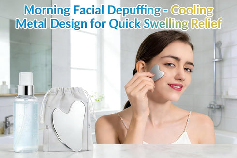 YOFAN Mirror Polished Gua Sha Massager - Stainless Steel Face Tool for Gliding & Relaxation, with Pouch