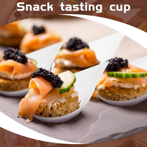 Tessco 200 Pcs 4" Tear Drop Appetizer Spoons, Mini Appetizer Plates, Disposable for Serving Small Desserts, White