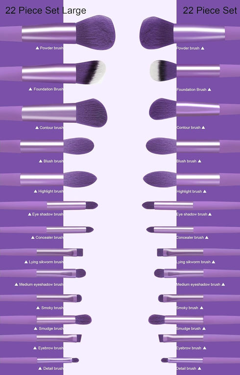 Koccido Makeup Brushes 22 Pcs Makeup Kit, Foundation Brush, Eyeshadow Brush Set (Purple, 22 Piece Set)