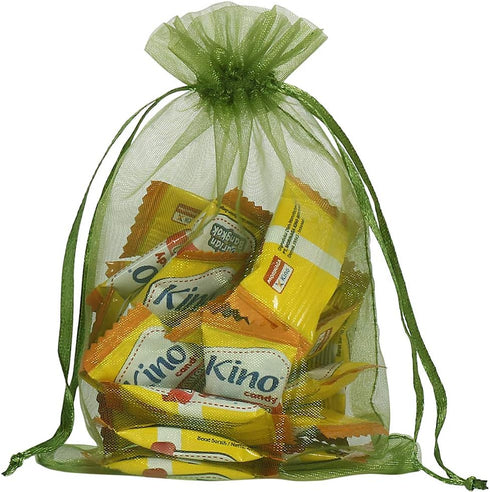 HRX Package 100pcs Olive Green Organza Drawstring Bags - 4 x 6 inch Candy Mesh Gift Bags Jewelry Pouches