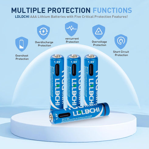 LDLDCHI 1100mWh 4 Pack 1.5V 4-in-1 1000 Triple A Rechargeable Batteries - AAA Lithium Batteries, Rechargeable Lithium