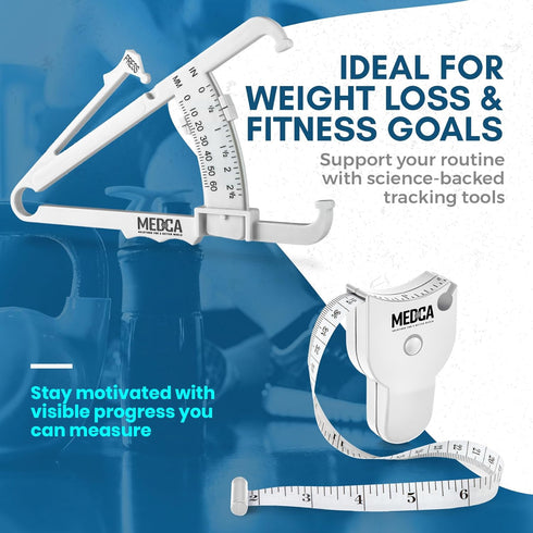 Body Fat Caliper and Measuring Tape - Skinfold Calipers and Body Fat Tape Measure Tool for Fitness & Weight-Loss