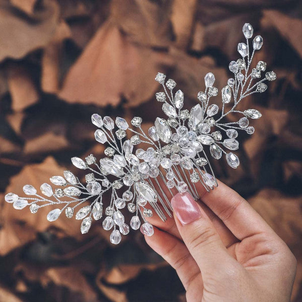 Unicra Silver Bride Wedding Hair Comb, Rhinestone Bridal Headpiece, Crystal Hair Accessories for Women and Girls