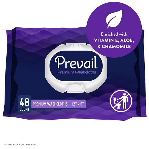 Pack 12"x 8", Pack 48 Prevail Premium Quilted Soft Adult Washcloths, Unisex Adult Disposable Incontinence Wipes for Men