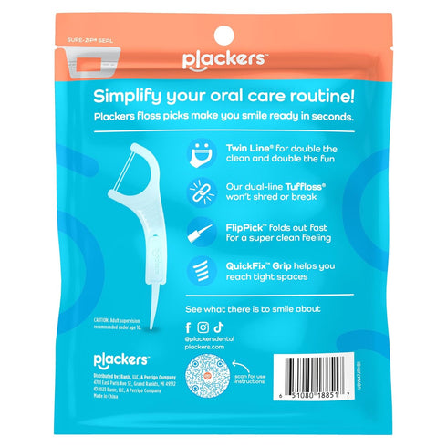 Plackers Twin-Line Dental Flossers, Advanced Whitening, Dual Action Flossing, 600 Count (Pack of 4), Cool Mint Flavor