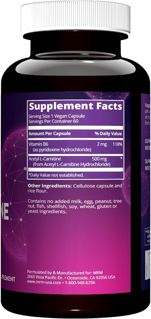 MRM Acetyl L-Carnitine, 500mg Per Capsule, 60 Vcaps