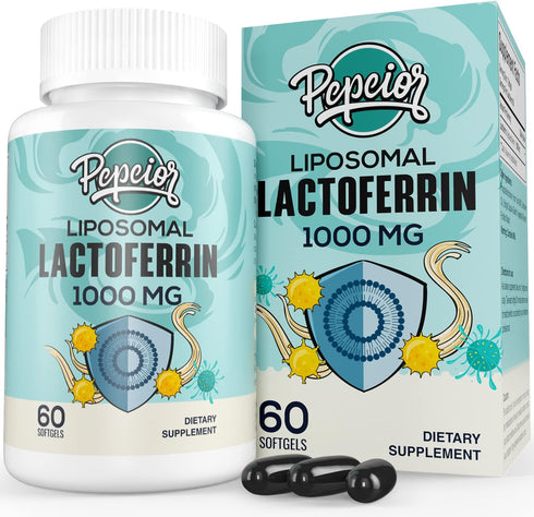 Liposomal Bovine Lactoferrin 1000 mg - Higher Absorption for Iron Absorption & Immune Function, 60 Softgels