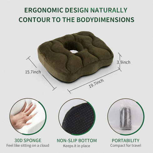 Bacaby 30D Ergonomic Wheelchair Seat Cushion, High-Density Foam Coccyx Support, Non-Slip Pressure Relief Cushion