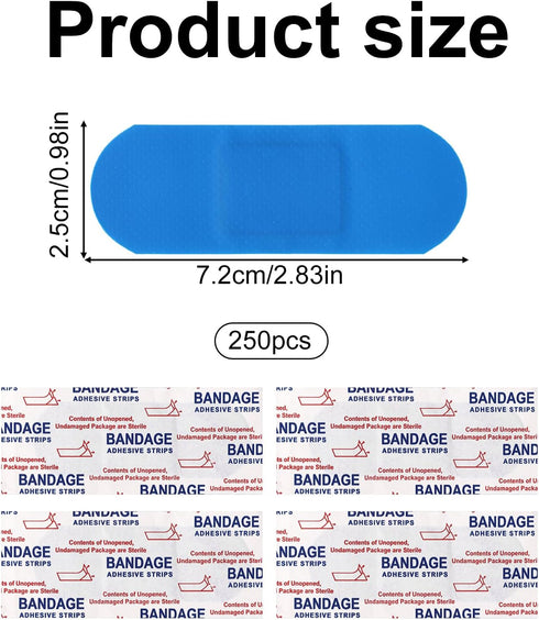 Sinbana 150pcs Blue Metal Detectable Waterproof Adhesive Bandages, High-Visibility & Latex-Free Food Service Bandages