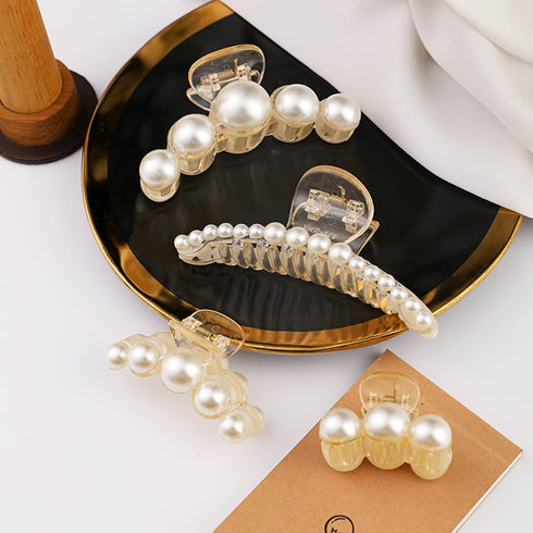 Mehayi 4 PCS Large Pearl Hair Claw Clips, Fashion Hair Accessories for Women Girls, Styling Tools for Party Wedding