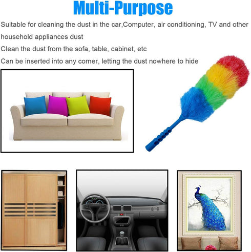 3 Pack Upgrade 19” Rainbow Static Feather Duster with Washable Head - Bigger Head, More Fibers, Less Loss