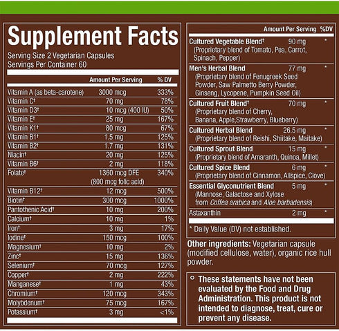 Fermented Whole Food Men’s 50+ Multivitamin - 120 Vegetarian Capsules