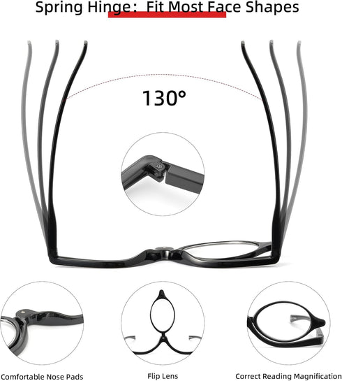 JM 2 Pairs Makeup Reading Glasses, Magnifying Flip Down Cosmetic Readers for Women +2.75 with Spring Hinge