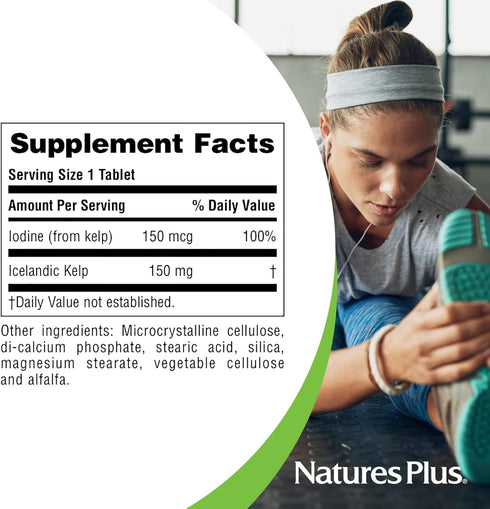 NaturesPlus Icelandic Kelp | 150 mcg Iodine; 150 mg Kelp | 300 Vegetarian Tablets | Natural Iodine Supplement |