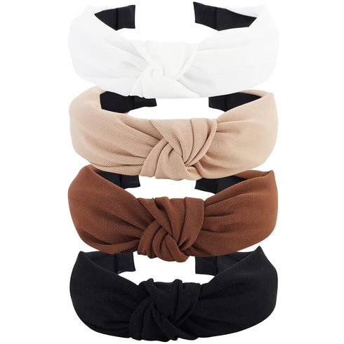 YISSION 4PCS Knotted Headbands, Non Slip Wide Fashion Accessories for Women and Girls, Black and White