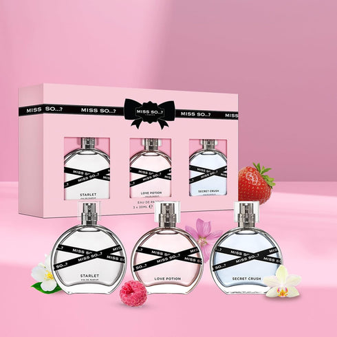 So…?...? Miss Set - Perfumes for Women, Floral, Fruity & Vanilla Notes - 800 Sprays - 3 pcs Gift Set