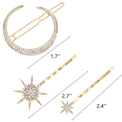 Hedume 12 Pack Vintage Rhinestone Hair Clips, Stars and Moon Hair Pins, Metal Alloy Diamond-studded Accessories for