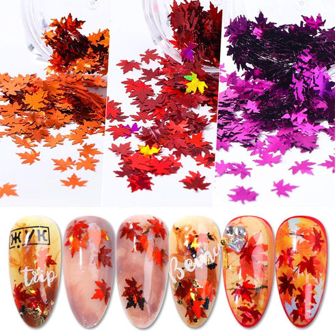 Nail Art DIY Maple Leaf Sequins - Laser Glitters Thin Paillette Flakes Stickers for Manicure Tips, 12 Boxes
