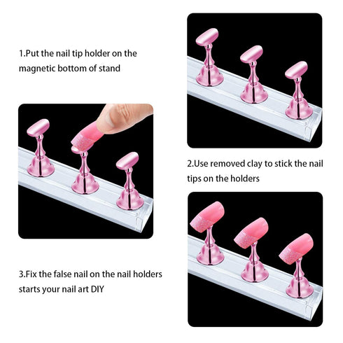 JUSTOTRY 4 Sets Pink Nail Stand for Press on Nails Display, Magnetic Holder for Nail Art Practices