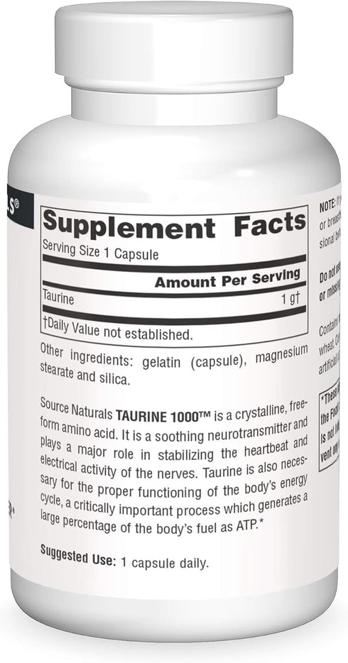 Source Naturals Taurine 1000 mg, 60 Capsules