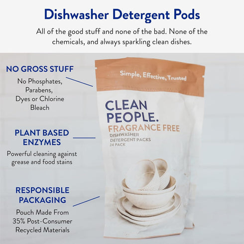 The Clean People All Natural Dishwasher Pods, Cuts Grease & Rinses Sparkling Clean, 60 Pack, Unscented