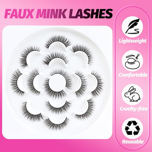 Veleasha 5D Faux Mink Cat Eye Lashes - Handmade False Eyelashes, 7 Pairs Luxurious Volume Pack (5D28)