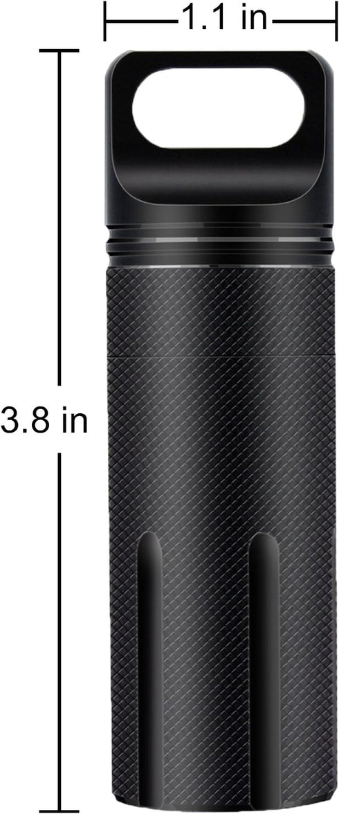 SHD Outdoor EDC Pill Box Container, Black Aluminum Alloy Waterproof Pill Holder Case for Hiking Camping