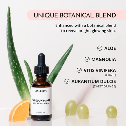 MAELOVE Vitamin C Serum, Glow Maker with Vitamins C, E, Ferulic & Hyaluronic Acid, 1.0 fl oz