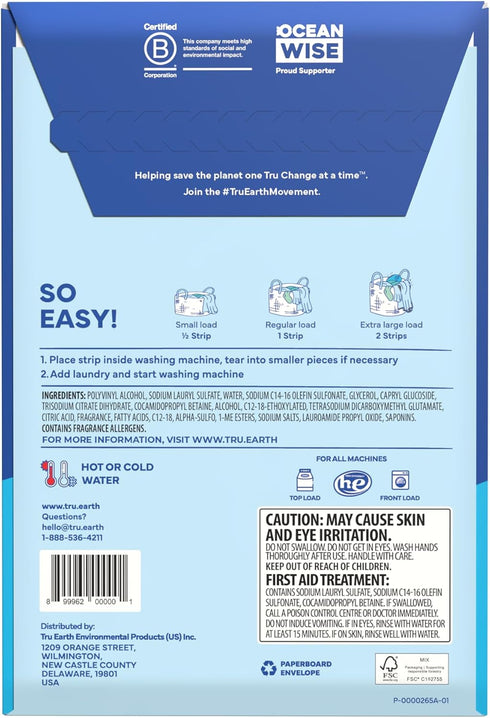 Tru Earth Eco-friendly Biodegradable Zero Waste Laundry Detergent Sheets for Sensitive Skin, 32 Count (Up to 64 Loads)