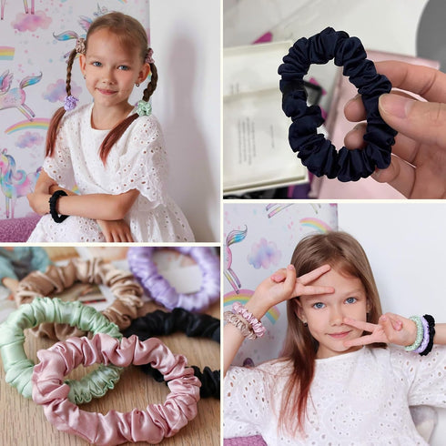LILYSILK Pure Silk Scrunchies for Women - Colorful Hair Bow Ties, Unique Bobble Elastics Hair Scrunchy, 10pc-Mini