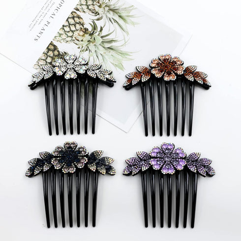 inSowni 6 Pack Luxury Sparkly Glitter Flower Leaf Rhinestone Hair Side Combs, French Twist Slides Hairpins