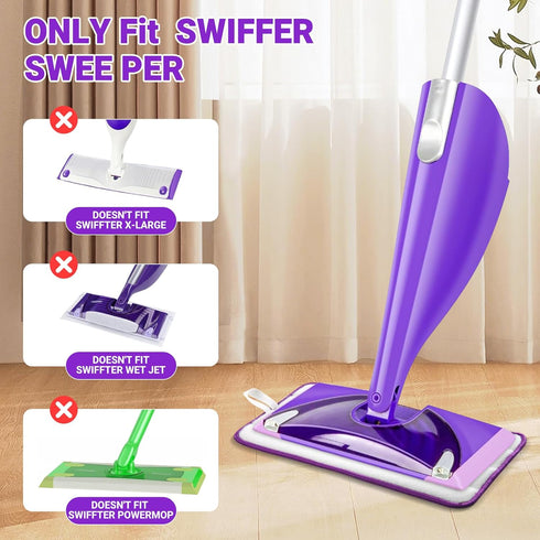 Sealuncle 10"- 12" Washable,2-Pack Microfiber Mop Pads for Swiffer Wet Jet Mops, Wet Pads Refills Fit Spray