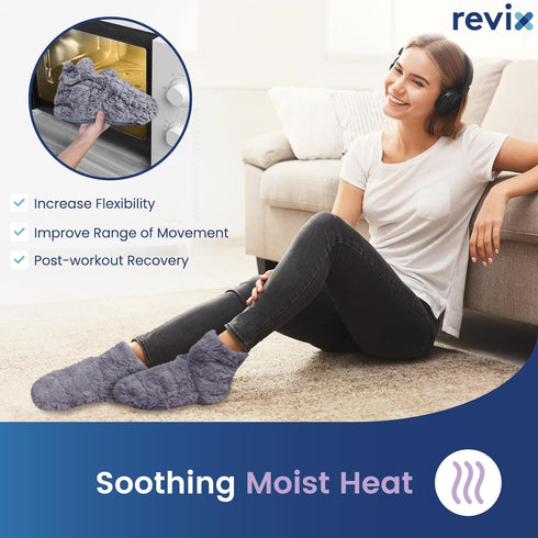 REVIX Microwavable Booties and Feet Warmers for Women & Men, Microwave Heated Foot Warmer with Flaxseed Moist Heat