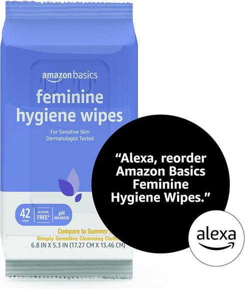 Amazon Basics Feminine Hygiene Wipes, Alcohol Free, pH Balanced, 168 Count (4 Packs of 42)
