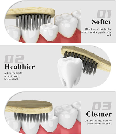 YD WINGTAI 12pack Biodegradable Bamboo Toothbrushes Non Plastic Toothbrush Natural Wooden Travel Size Organic Charcoal