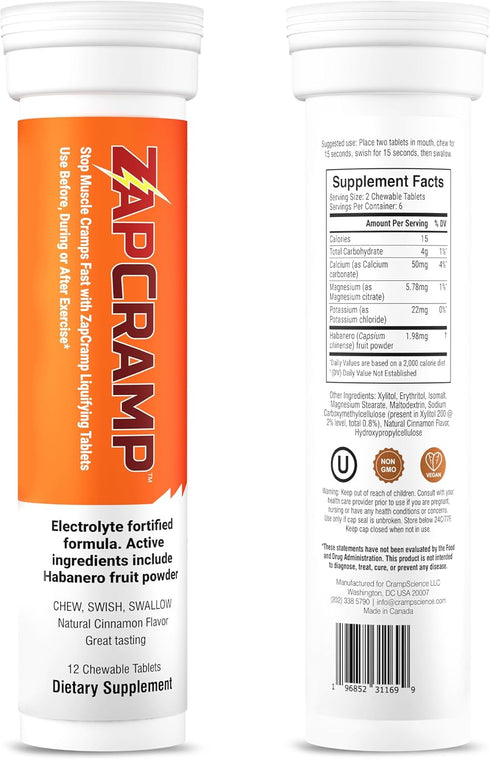 Muscle Cramp Tablets - Chewable Electrolyte Tablets for Body and Leg Cramps Relief - 12 Tablets