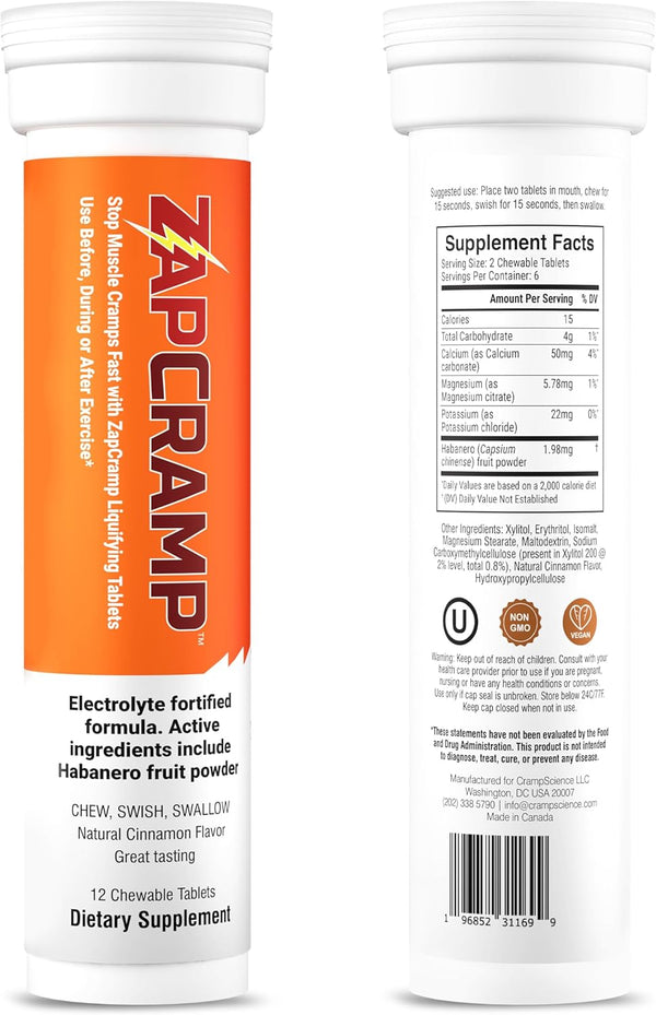 Muscle Cramp Tablets - Chewable Electrolyte Tablets for Body and Leg Cramps Relief - 12 Tablets