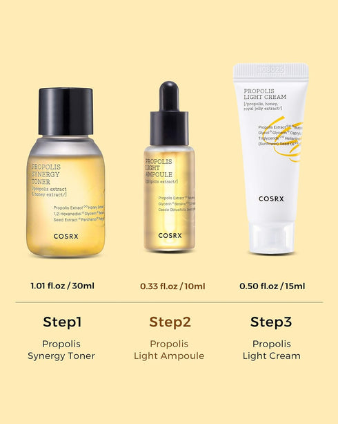 COSRX Honey Glow Kit | Facial Toner, Serum, Cream with Propolis Extract | Travel Size Gift Set, Korean Skincare